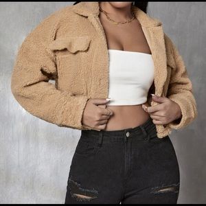 Drop Shoulder Crop Teddy Jacket